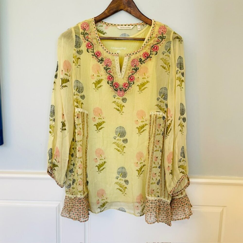 Soft Surroundings Serenata Floral Embroidered & Beaded Tunic Blouse & Tank Top S - Picture 4 of 13